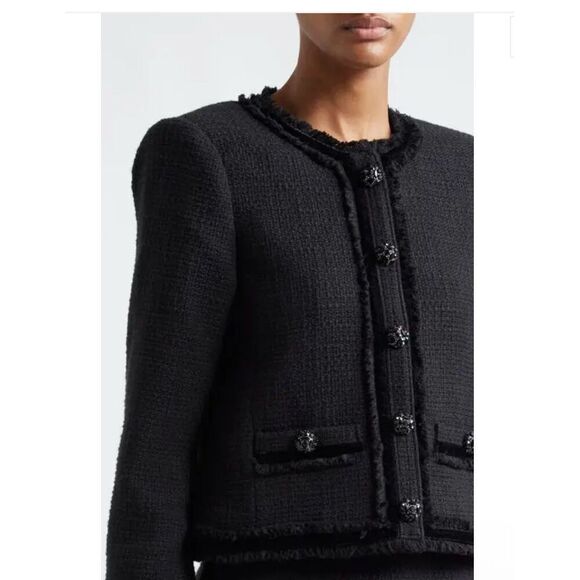 Cinq Á Sept Christic velvet trim Bouclé cotton tweed jacket 8 - Picture 15 of 16